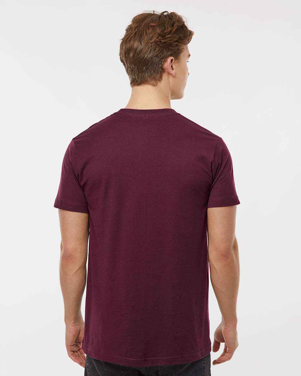 Men's Fine Jersey T-Shirt - OnModelBack - B10259702 - Burgundy