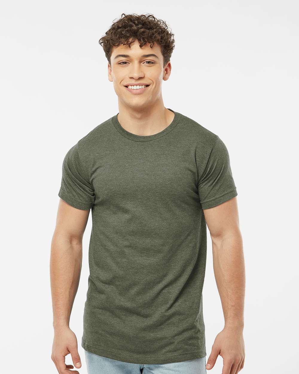 Men's Fine Jersey T-Shirt - OnModelFront - B10259062 - Heather Military Green