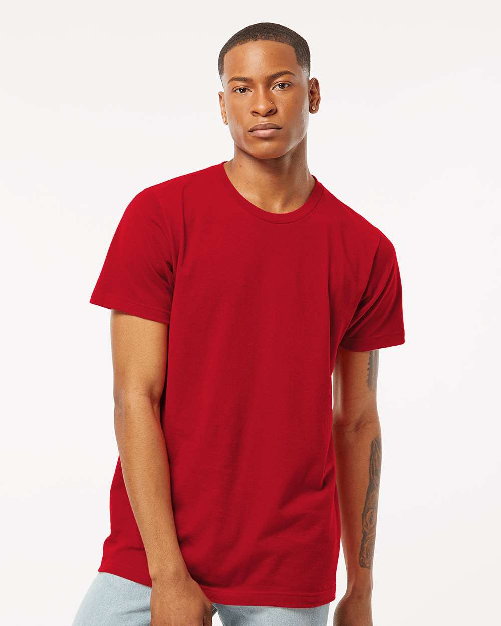 Men's Fine Jersey T-Shirt - OnModelFront - B10259102 - Cardinal