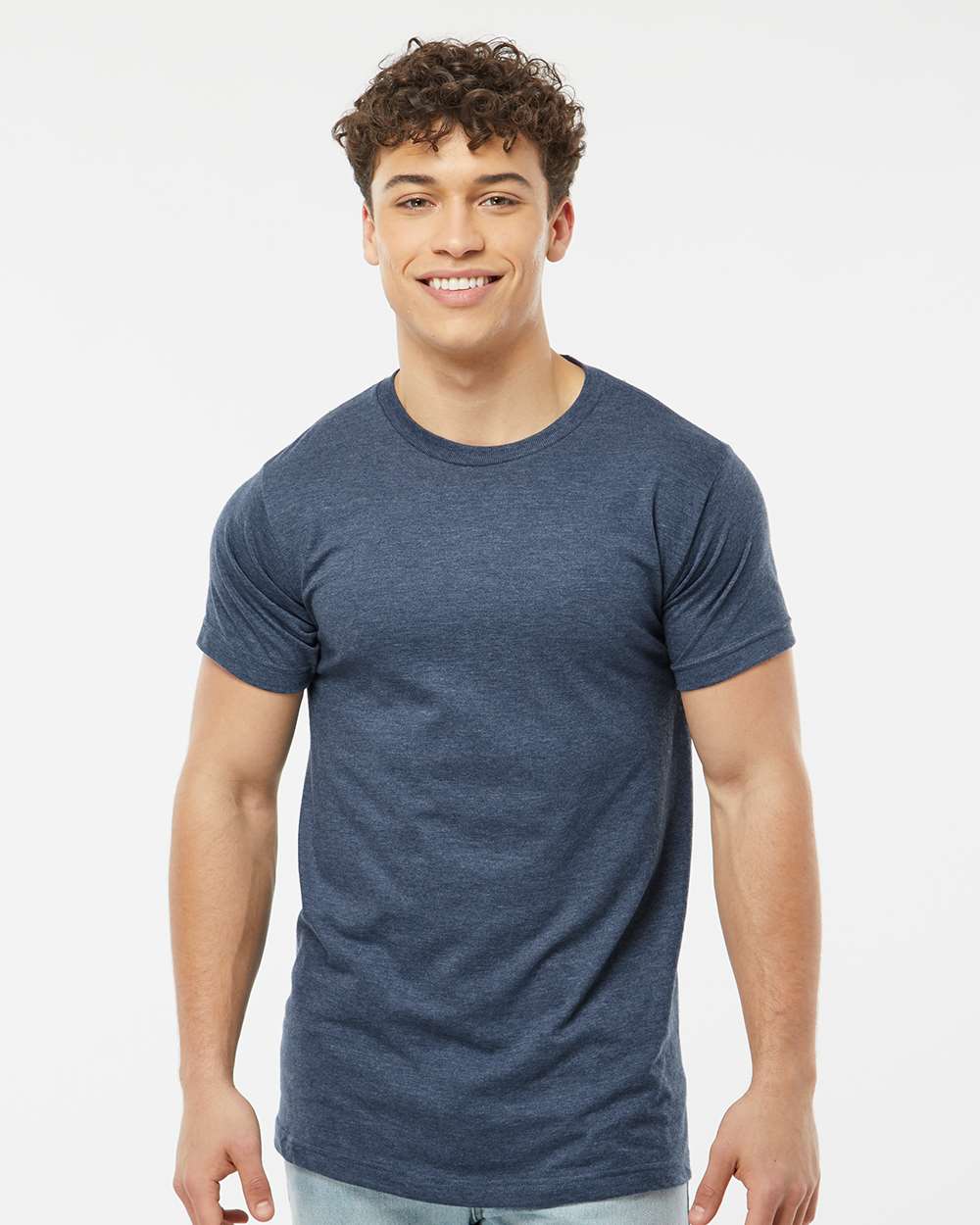Men's Fine Jersey T-Shirt - OnModelFront - B10259142 - Heather Denim