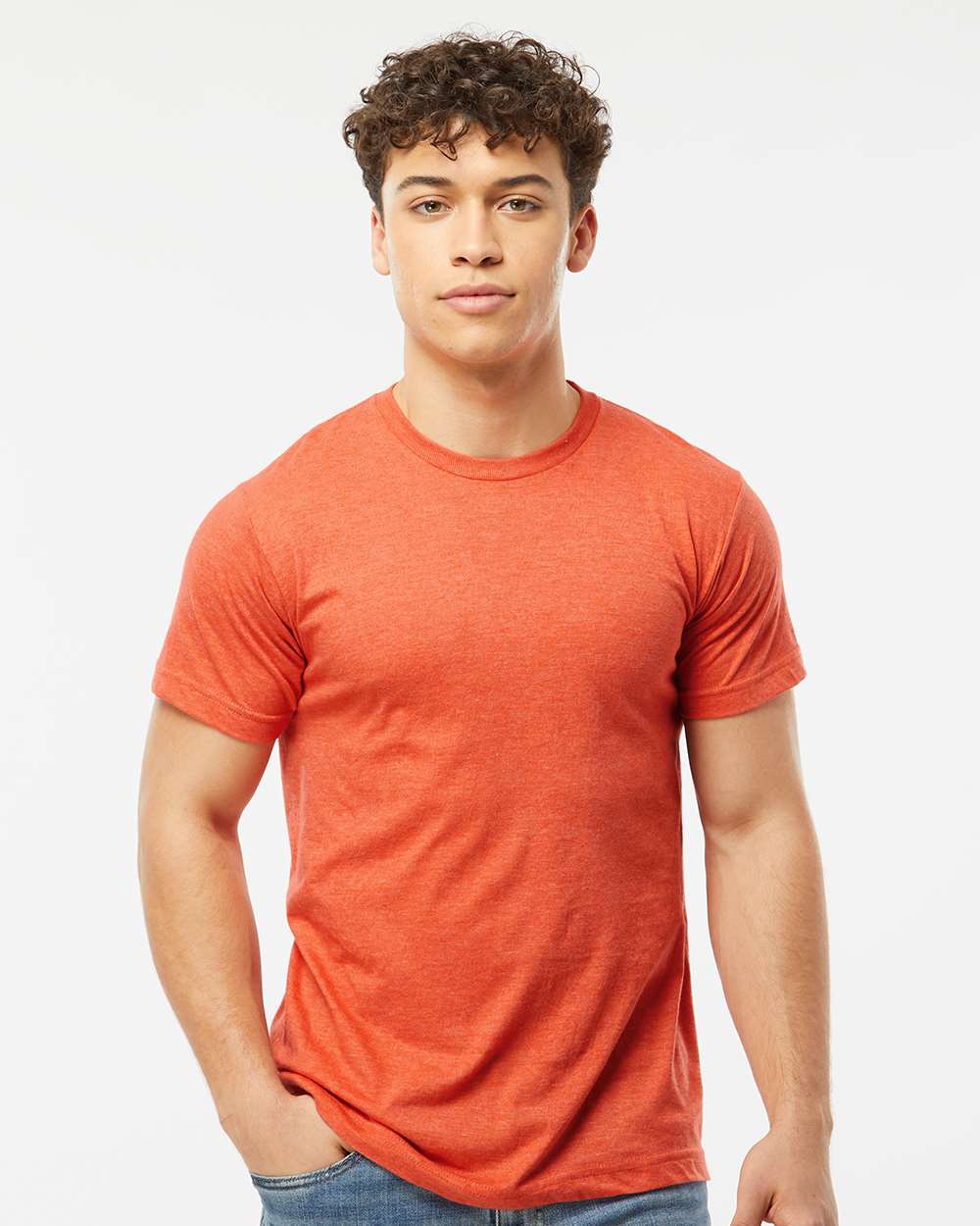 Men's Fine Jersey T-Shirt - OnModelFront - B10259162 - Heather Orange