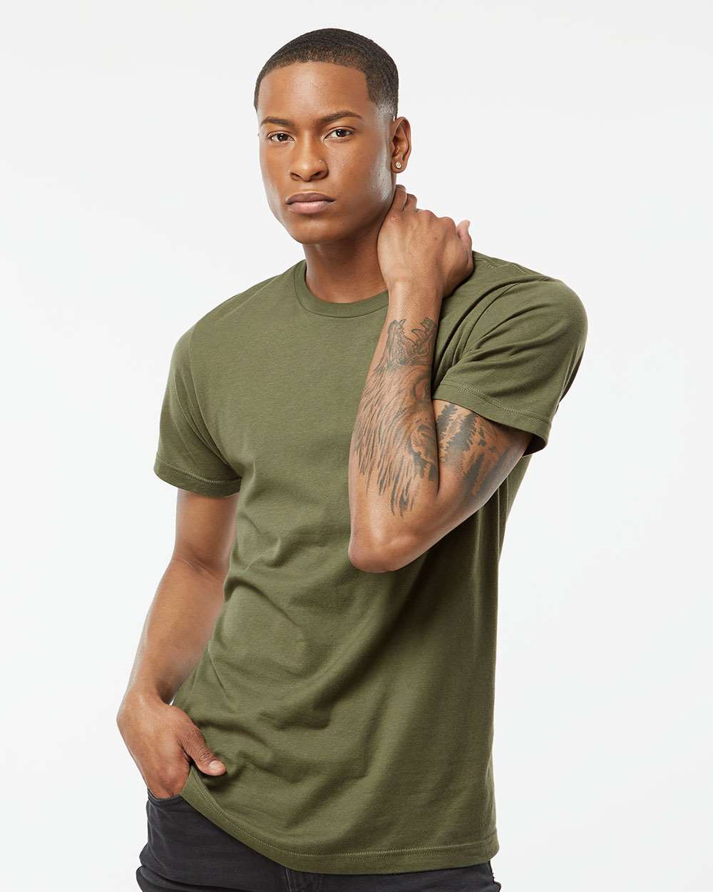 Men's Fine Jersey T-Shirt - OnModelFront - B10259212 - Military Green