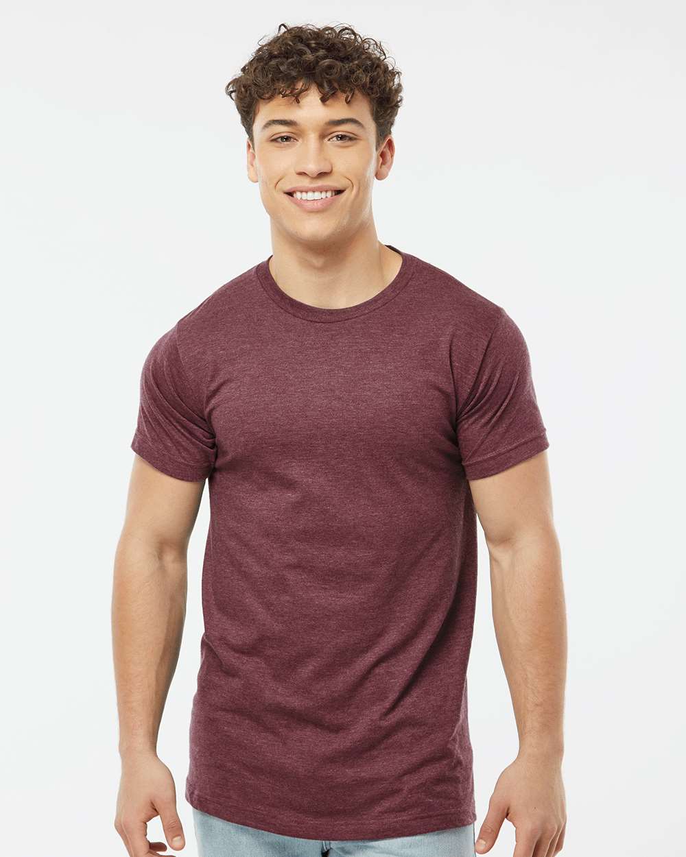 Men's Fine Jersey T-Shirt - OnModelFront - B10259532 - Heather Burgundy