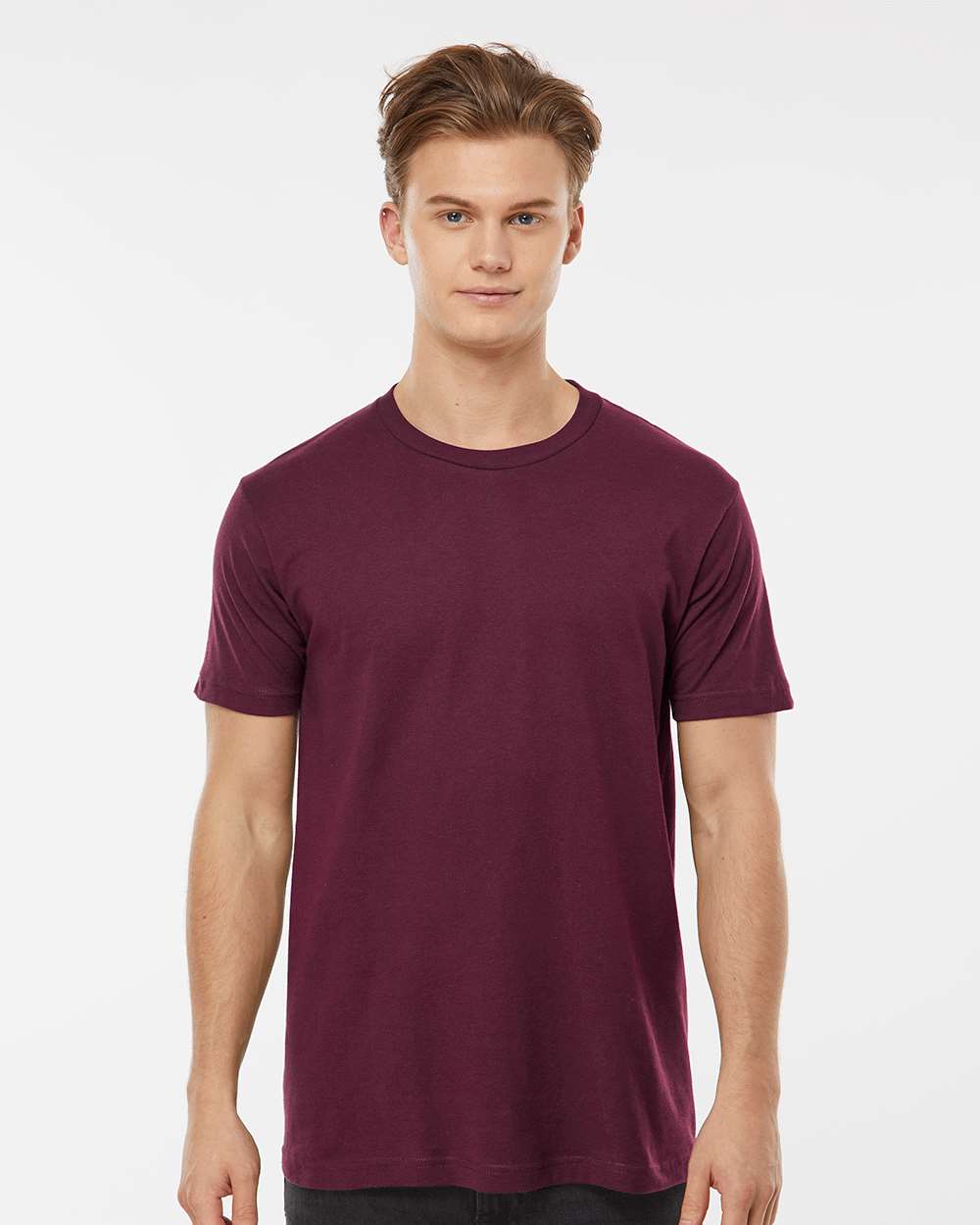 Men's Fine Jersey T-Shirt - OnModelFront - B10259702 - Burgundy