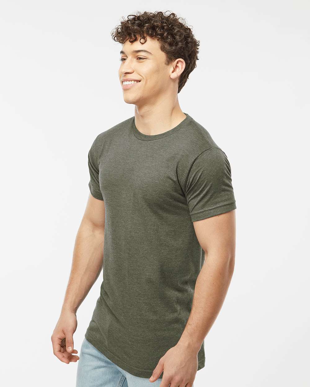 Men's Fine Jersey T-Shirt - OnModelSide - B10259062 - Heather Military Green