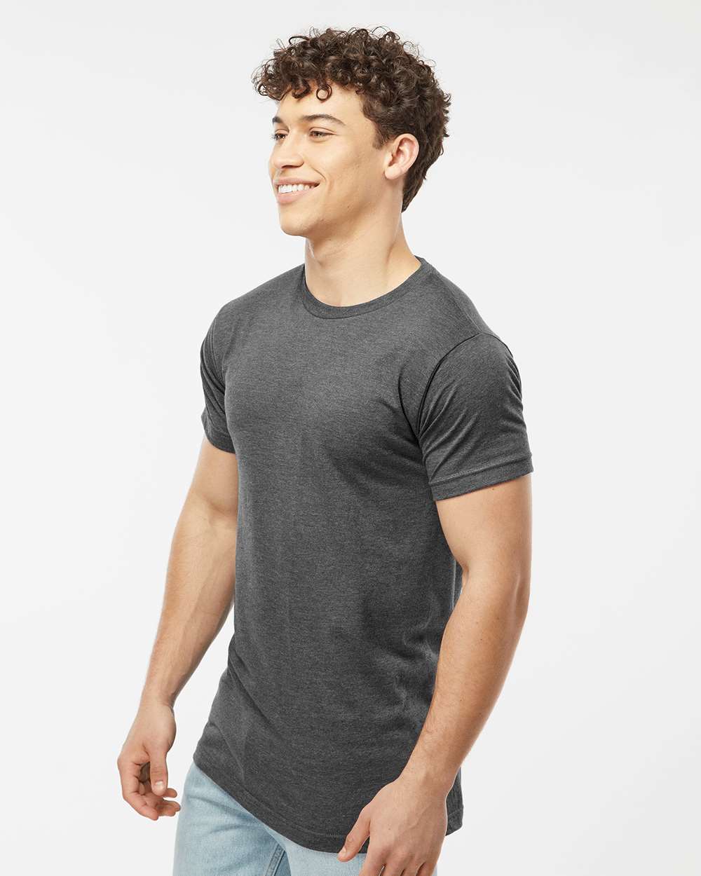 Men's Fine Jersey T-Shirt - OnModelSide - B10259132 - Heather Charcoal
