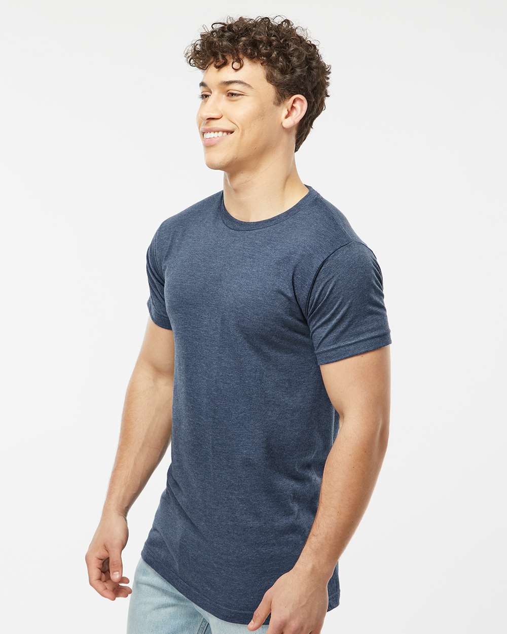 Men's Fine Jersey T-Shirt - OnModelSide - B10259142 - Heather Denim