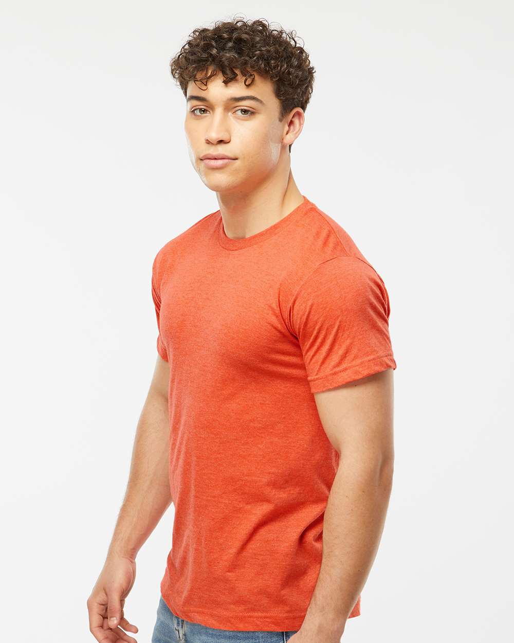 Men's Fine Jersey T-Shirt - OnModelSide - B10259162 - Heather Orange
