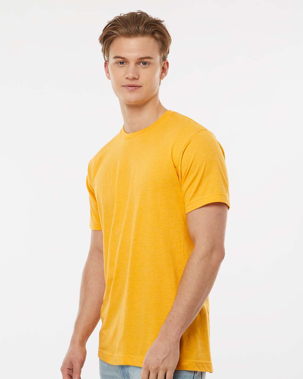 Men's Fine Jersey T-Shirt - OnModelSide - B10259412 - Heather Mellow Yellow