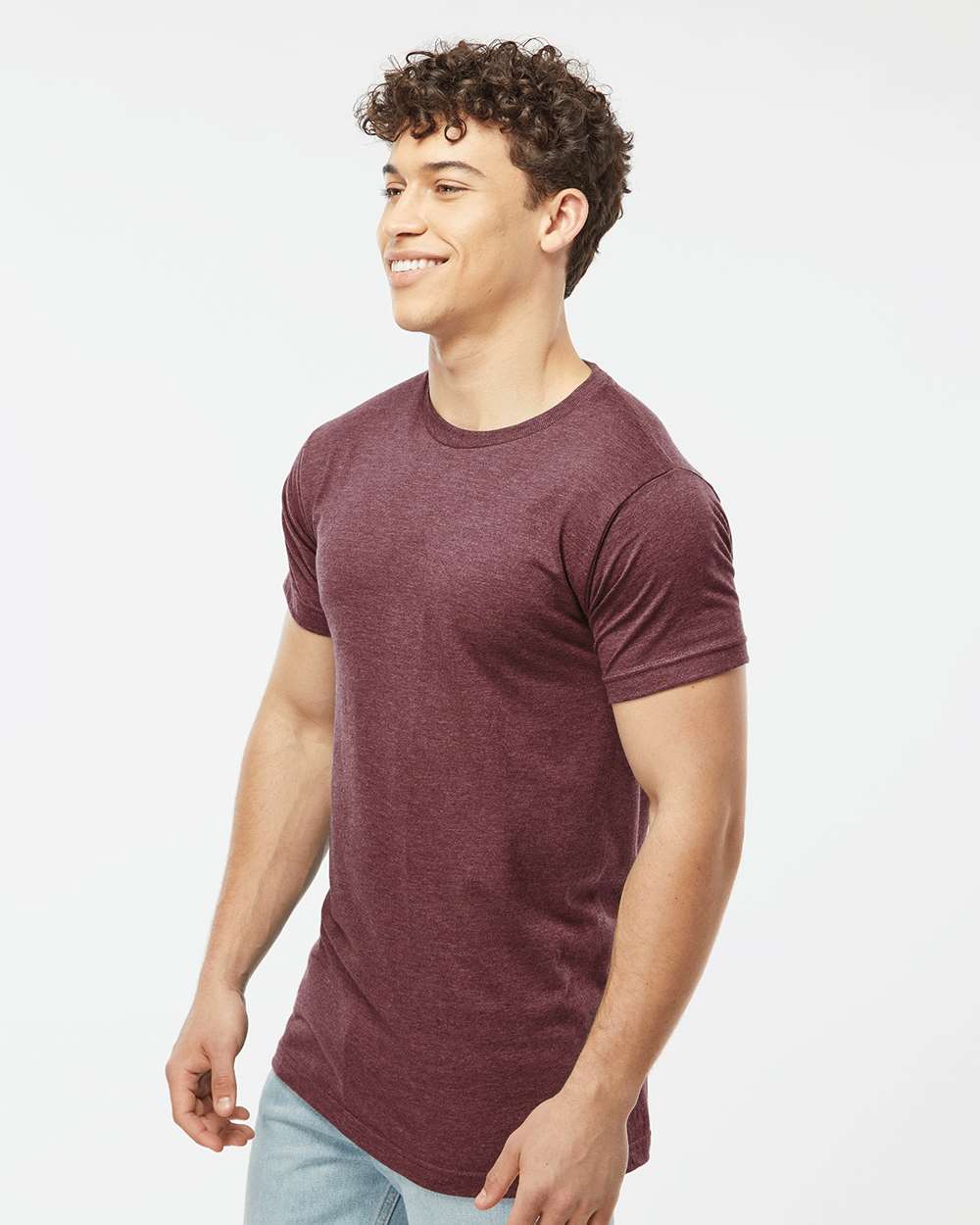 Men's Fine Jersey T-Shirt - OnModelSide - B10259532 - Heather Burgundy