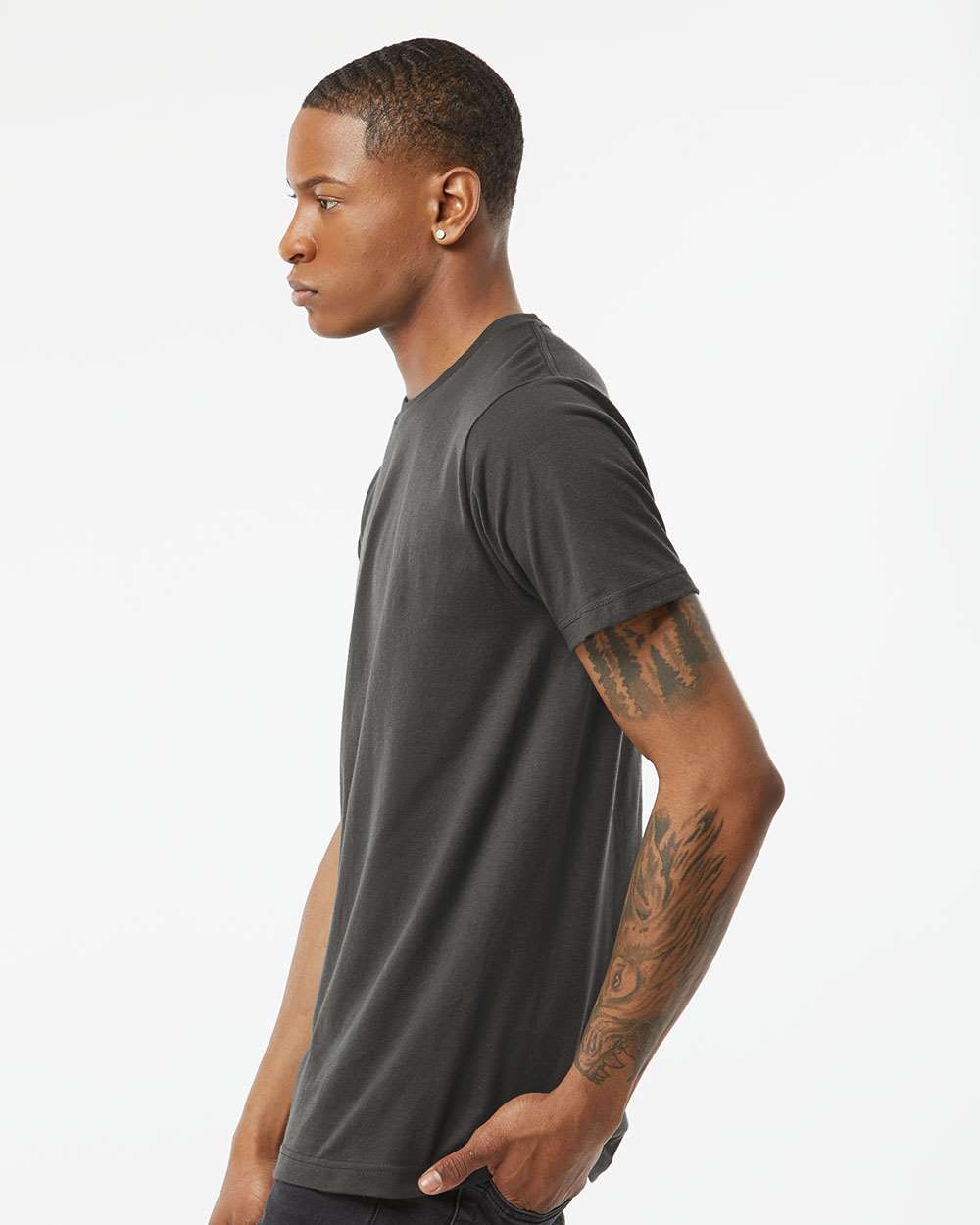 Men's Fine Jersey T-Shirt - OnModelSide - B10259592 - Charcoal