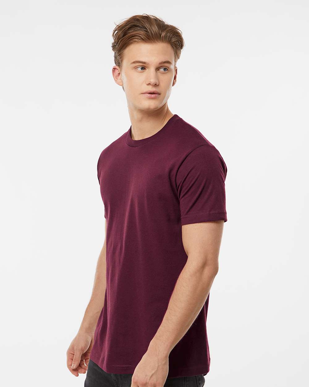 Men's Fine Jersey T-Shirt - OnModelSide - B10259702 - Burgundy