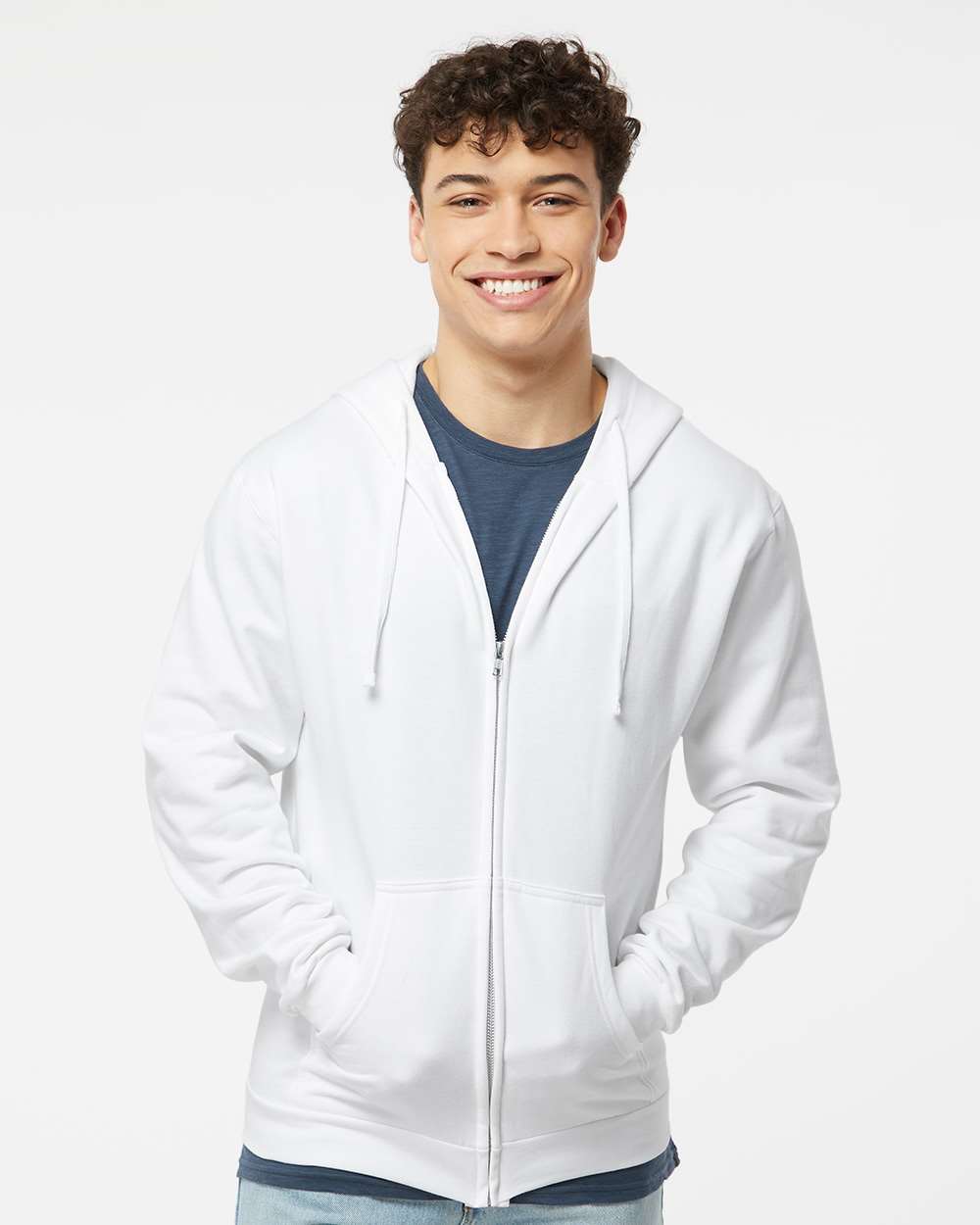 Unisex Full-Zip Hooded Sweatshirt - OnModelFront - B10359002 - White