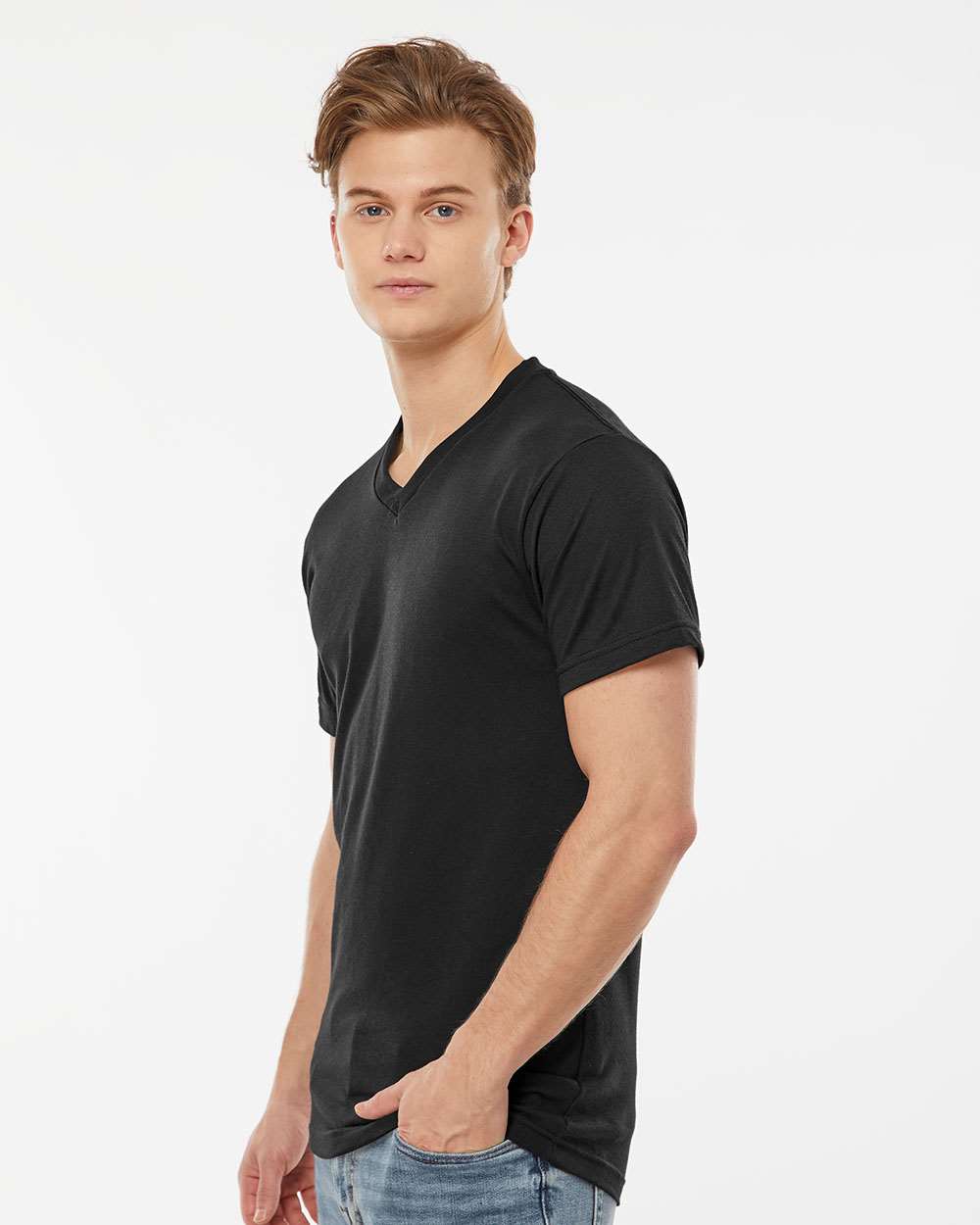 Men's Poly-Rich V-Neck T-Shirt - OnModelSide - B20059502 - Black