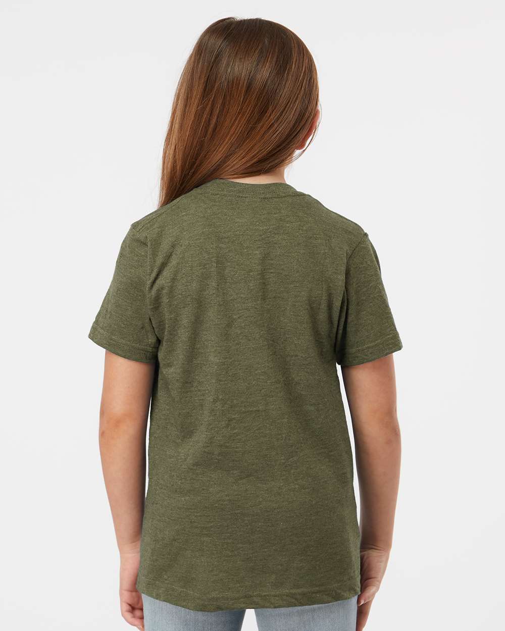 Youth Fine Jersey T-Shirt - OnModelBack - B20459062 - Heather Military Green