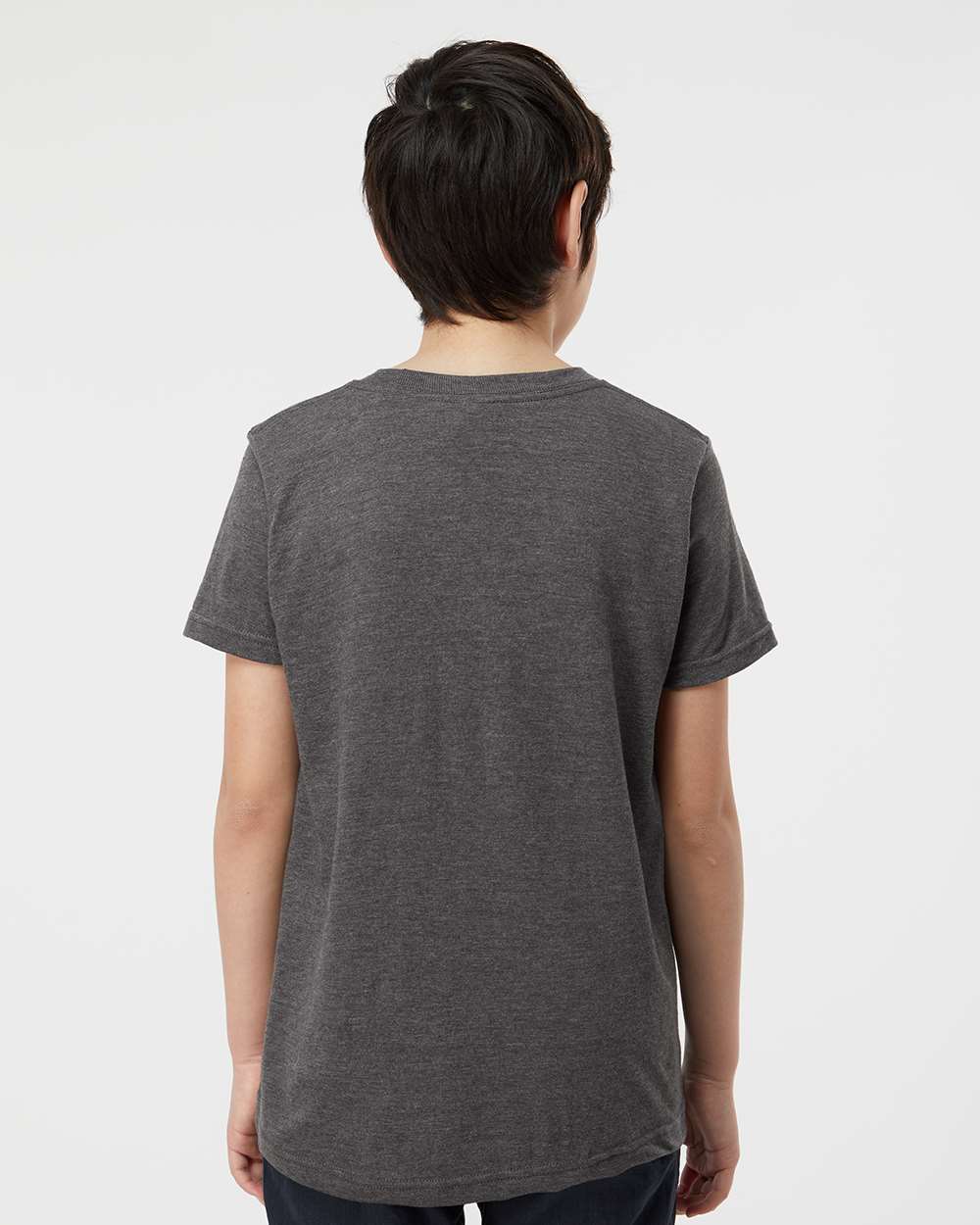 Youth Fine Jersey T-Shirt - OnModelBack - B20459092 - Heather Charcoal