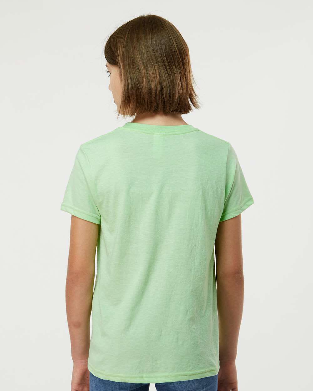 Youth Fine Jersey T-Shirt - OnModelBack - B20459192 - Heather Neo Mint