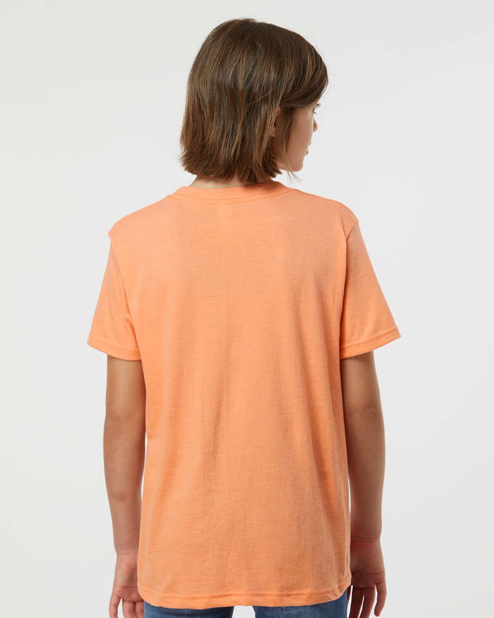 Youth Fine Jersey T-Shirt - OnModelBack - B20459332 - Heather Cantaloupe