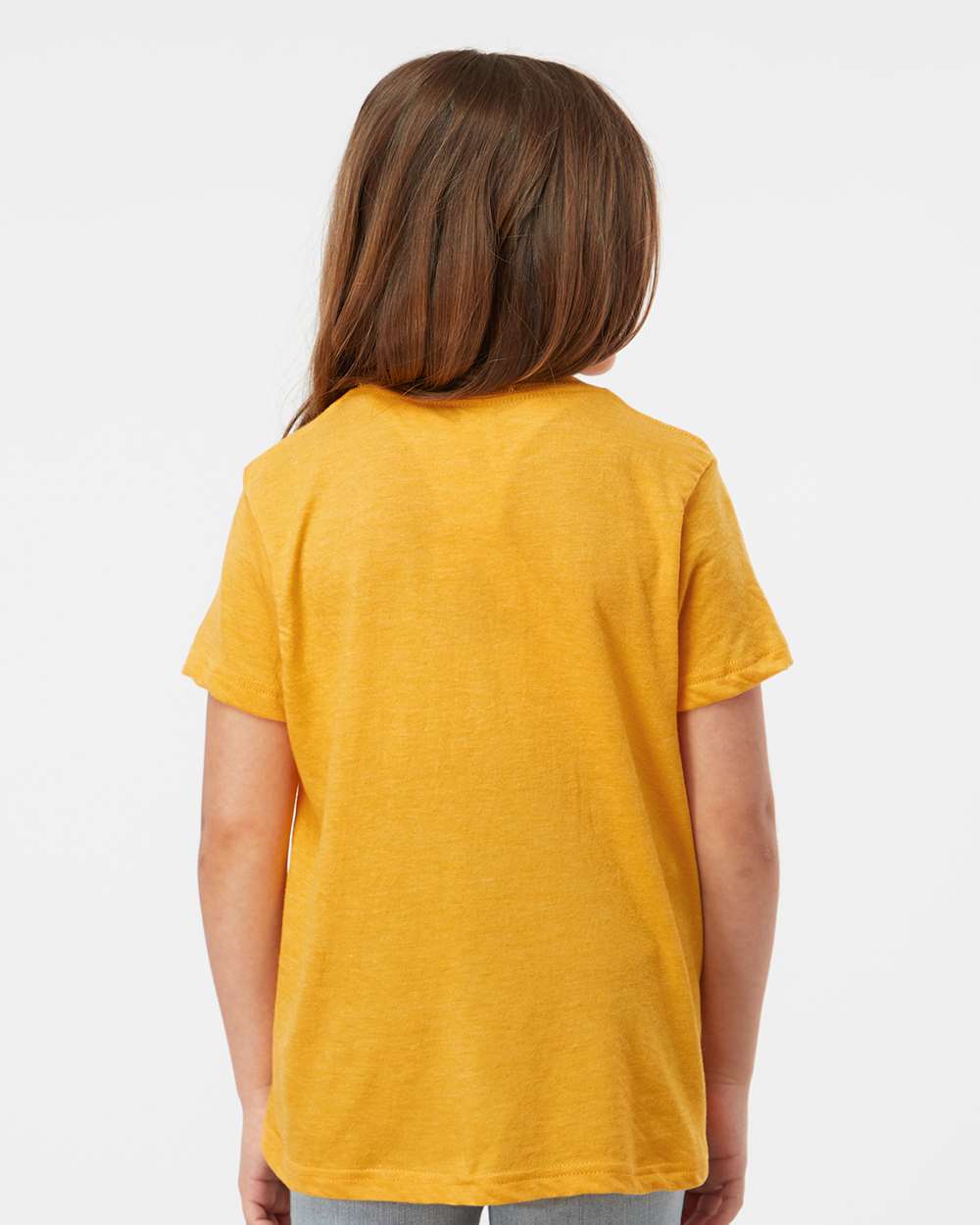 Youth Fine Jersey T-Shirt - OnModelBack - B20459412 - Heather Mellow Yellow