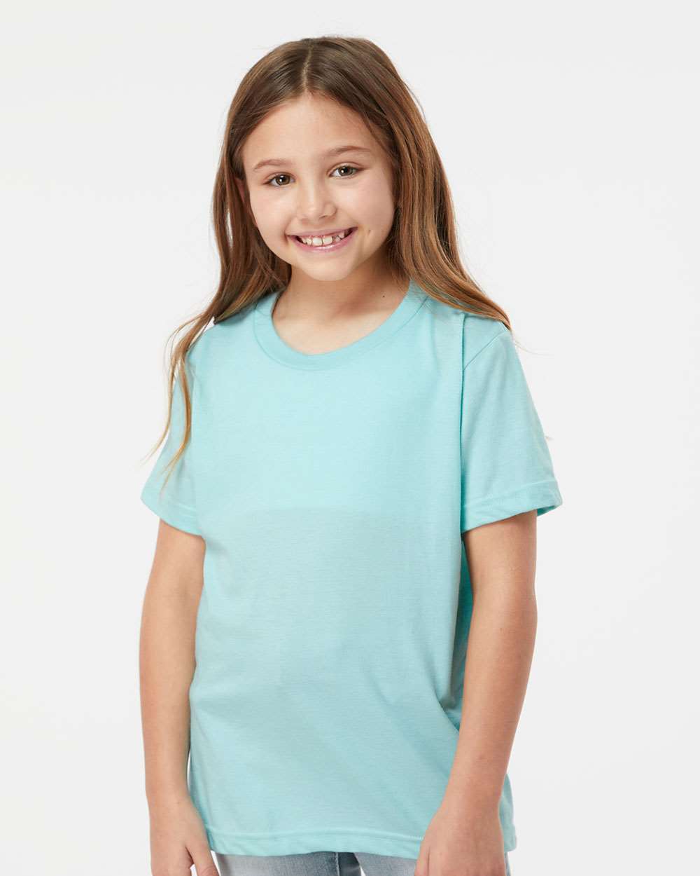 Youth Fine Jersey T-Shirt - OnModelFront - B20459052 - Heather Purist Blue
