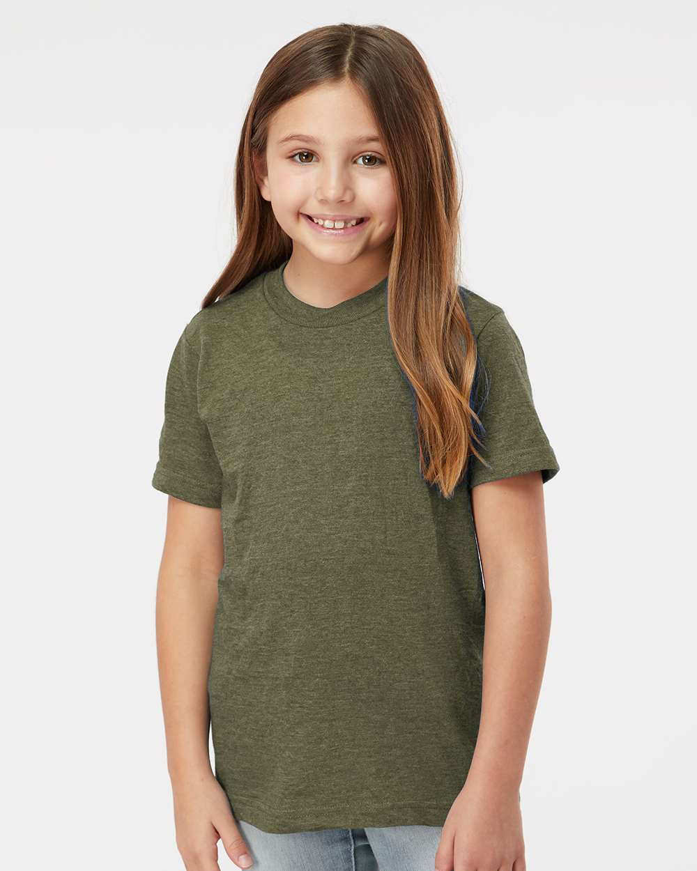 Youth Fine Jersey T-Shirt - OnModelFront - B20459062 - Heather Military Green
