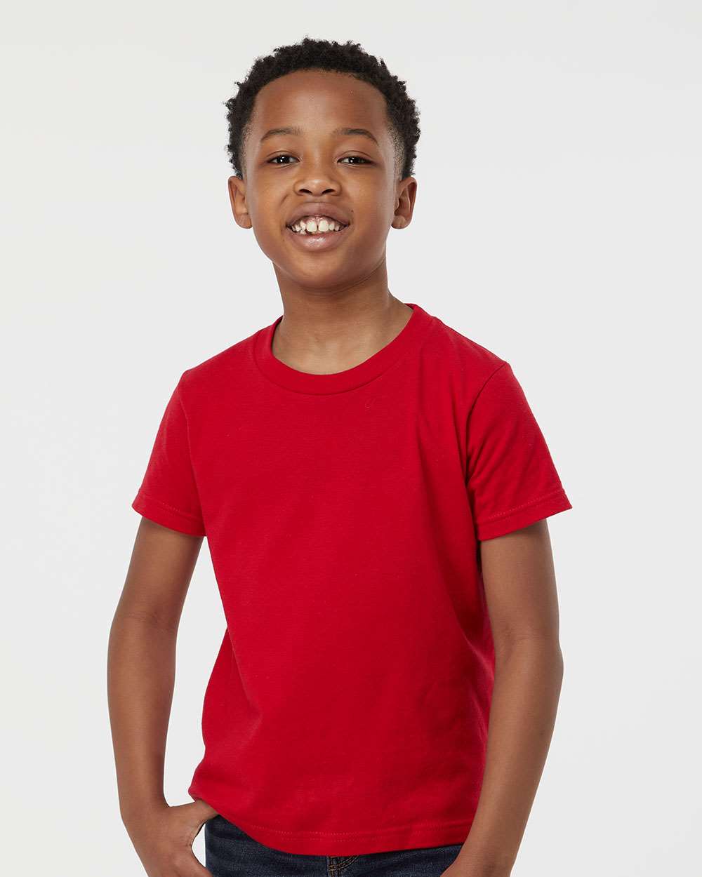 Youth Fine Jersey T-Shirt - OnModelFront - B20459122 - Red