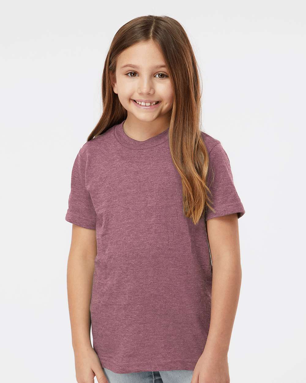 Youth Fine Jersey T-Shirt - OnModelFront - B20459302 - Heather Cassis