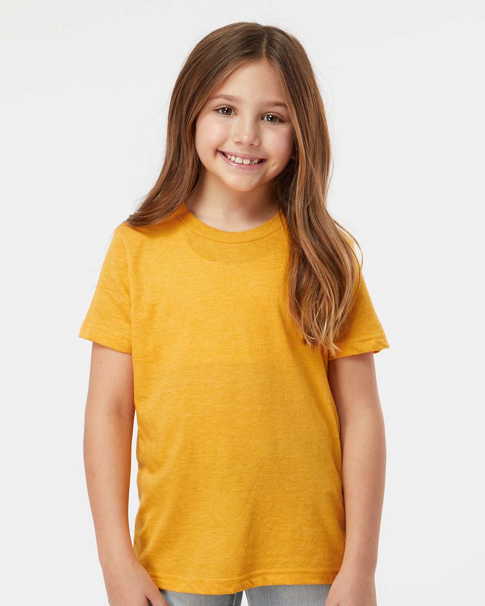 Youth Fine Jersey T-Shirt - OnModelFront - B20459412 - Heather Mellow Yellow