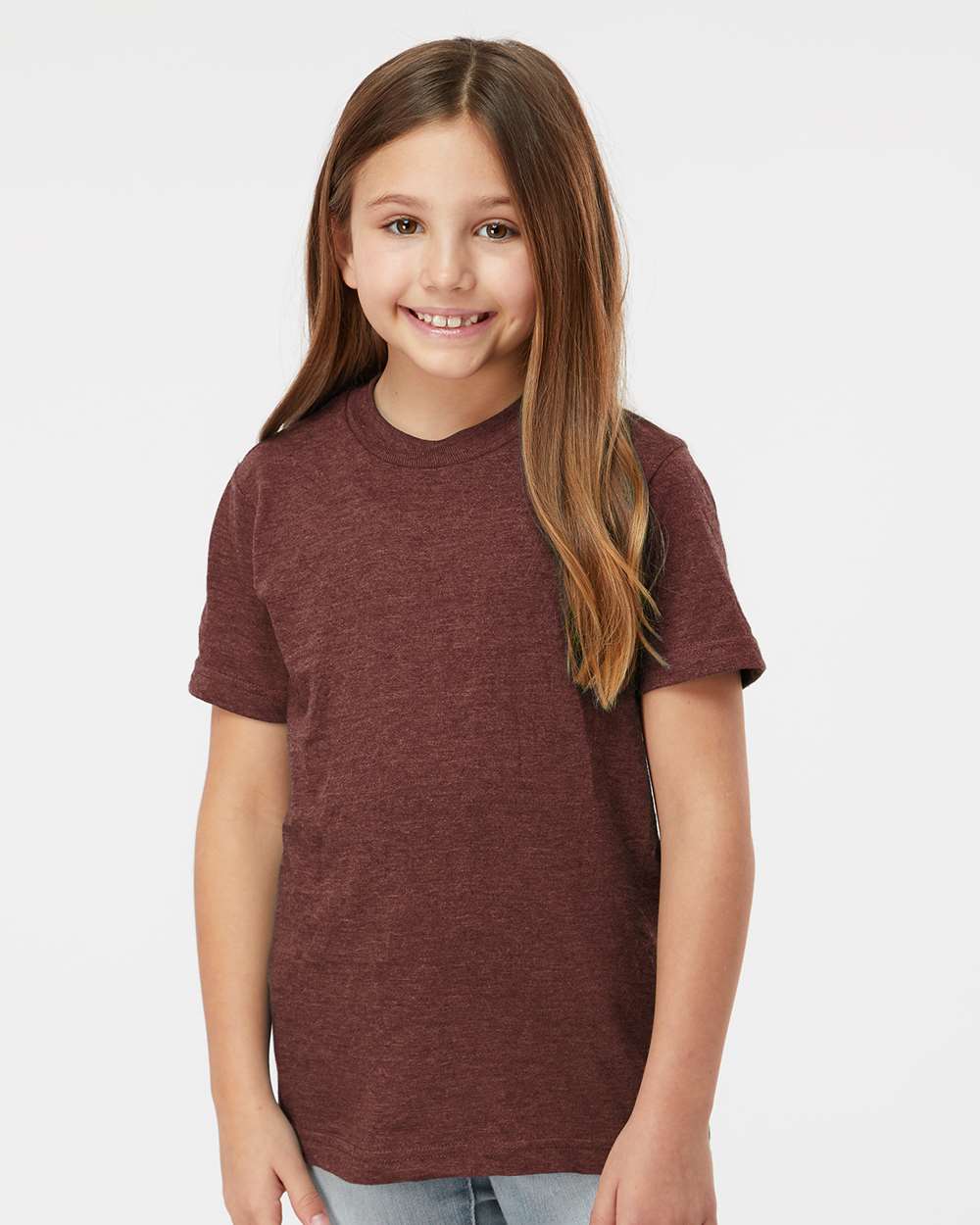 Youth Fine Jersey T-Shirt - OnModelFront - B20459532 - Heather Burgundy