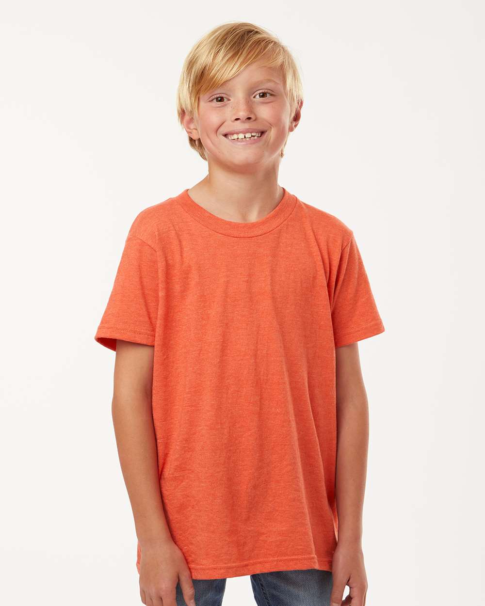 Youth Fine Jersey T-Shirt - OnModelFront - B20459662 - Heather Orange