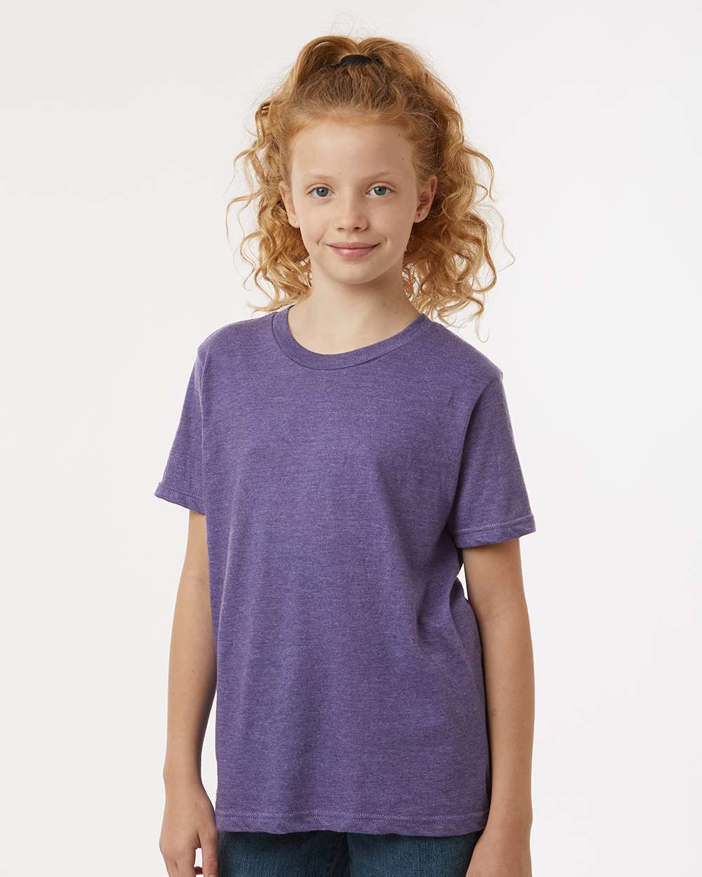 Youth Fine Jersey T-Shirt - OnModelFront - B20459672 - Heather Purple