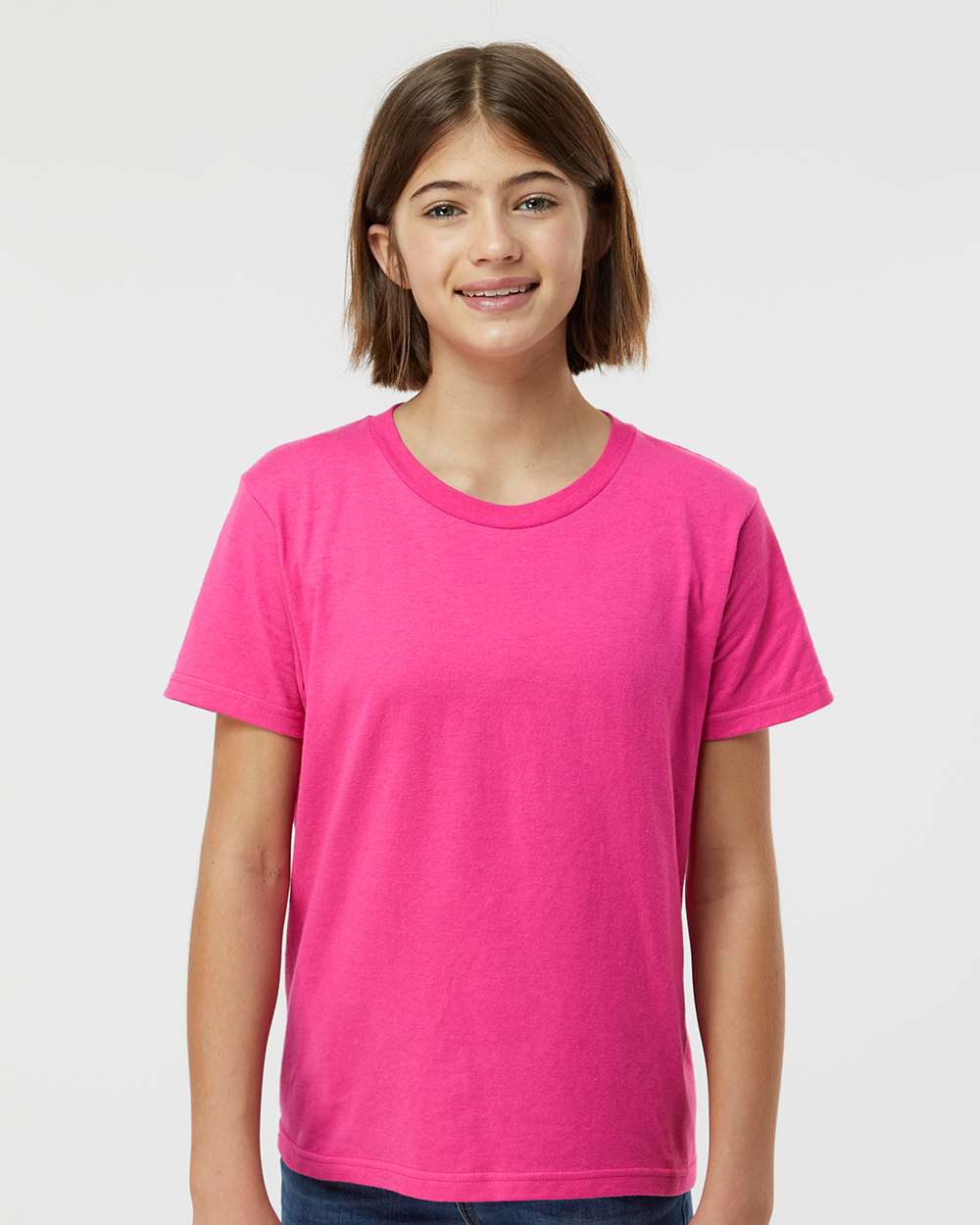 Youth Fine Jersey T-Shirt - OnModelFront - B20459692 - Fuchsia