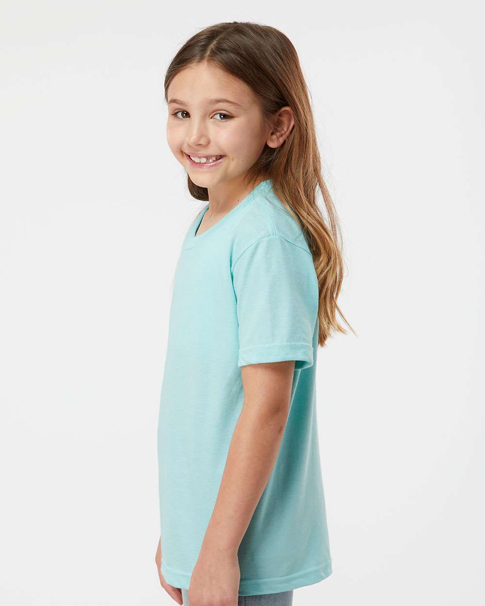Youth Fine Jersey T-Shirt - OnModelSide - B20459052 - Heather Purist Blue