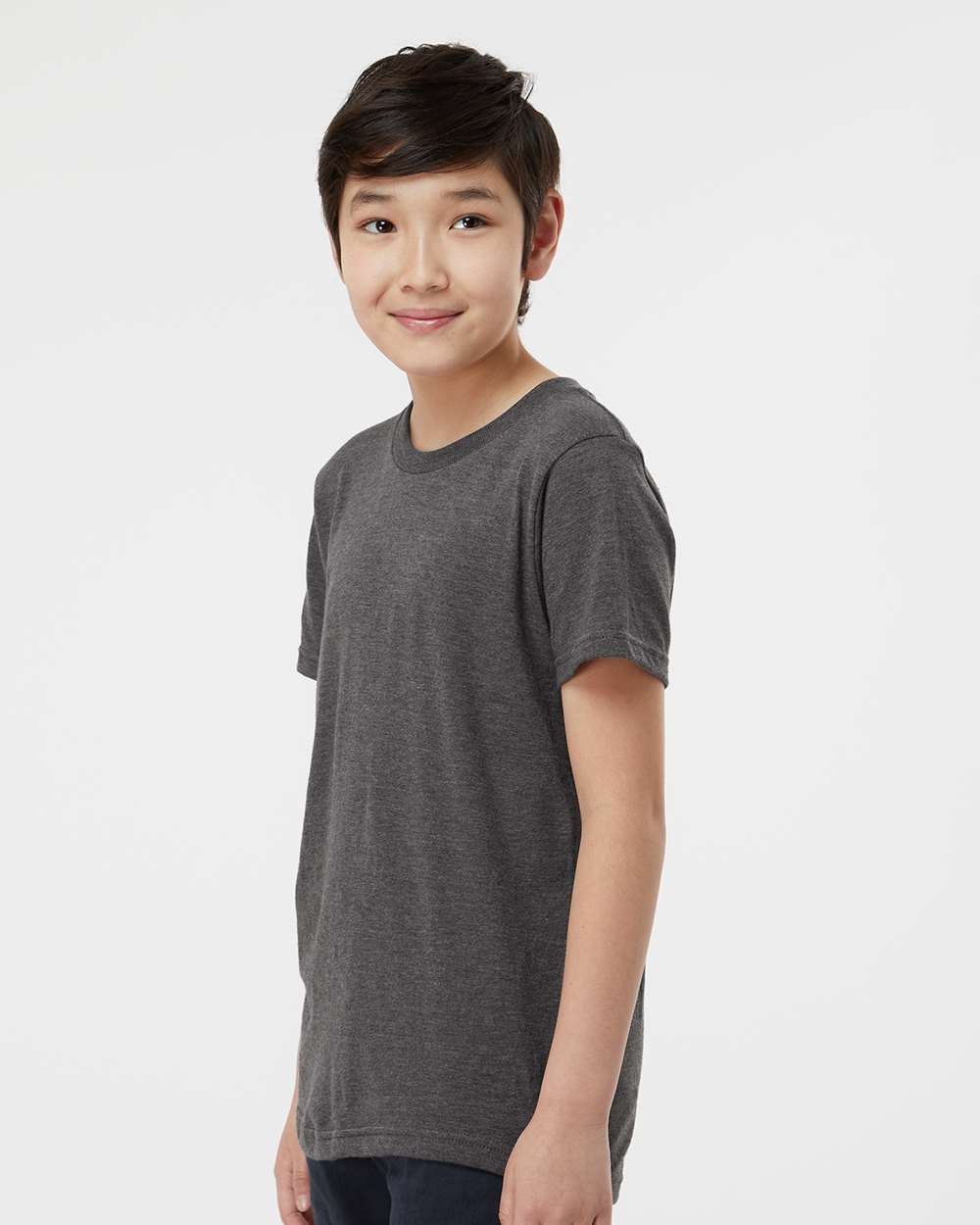 Youth Fine Jersey T-Shirt - OnModelSide - B20459092 - Heather Charcoal