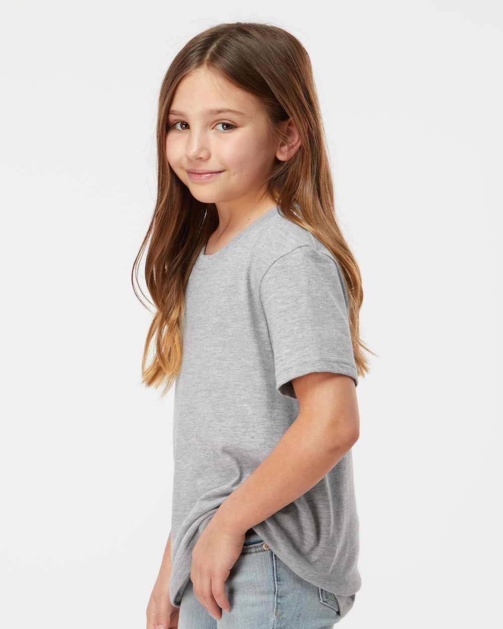 Youth Fine Jersey T-Shirt - OnModelSide - B20459102 - Heather Grey
