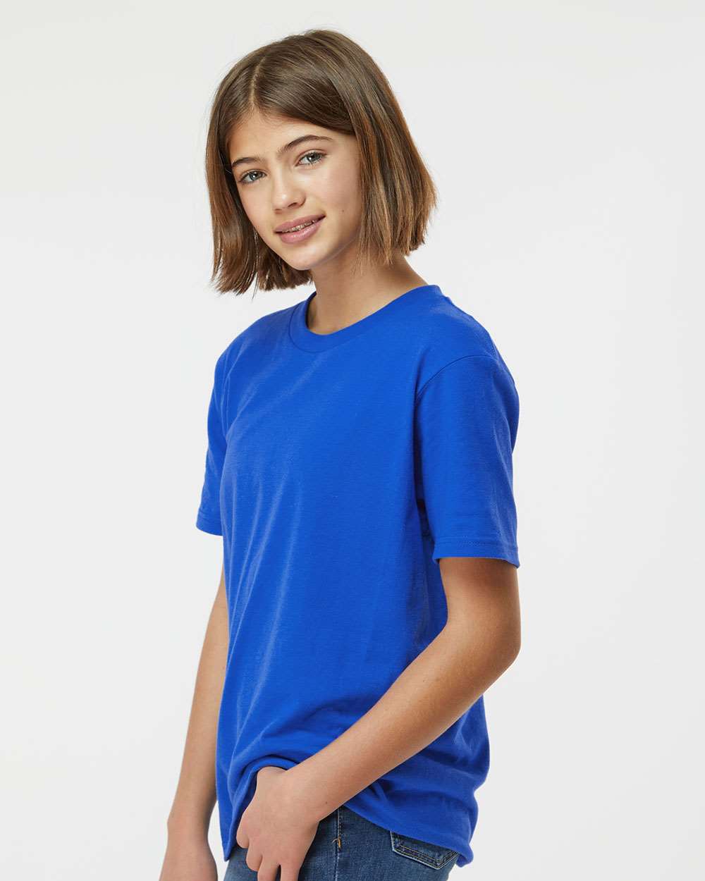 Youth Fine Jersey T-Shirt - OnModelSide - B20459132 - Royal