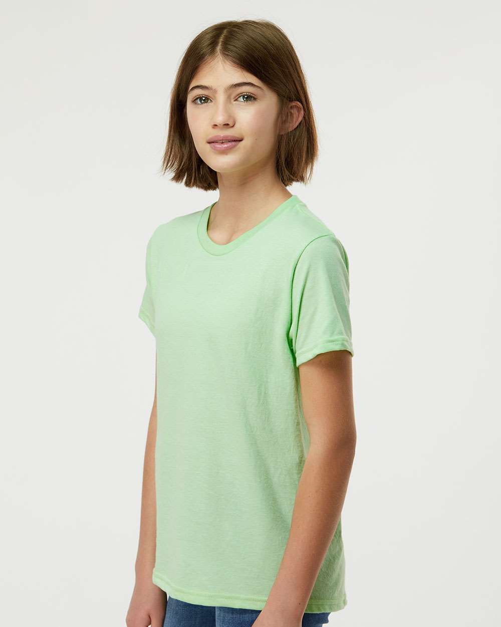 Youth Fine Jersey T-Shirt - OnModelSide - B20459192 - Heather Neo Mint