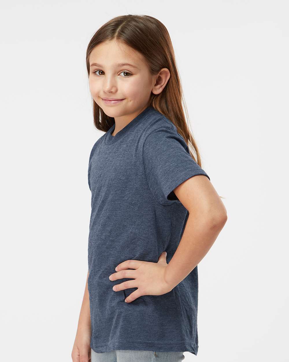Youth Fine Jersey T-Shirt - OnModelSide - B20459252 - Heather Denim