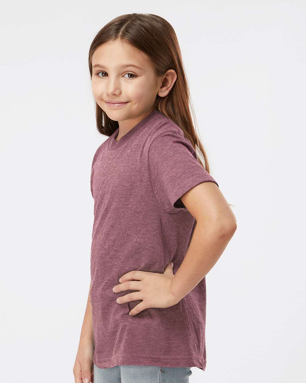 Youth Fine Jersey T-Shirt - OnModelSide - B20459302 - Heather Cassis