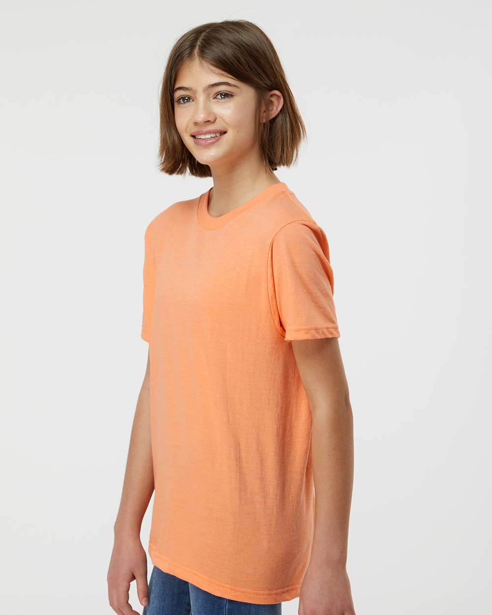 Youth Fine Jersey T-Shirt - OnModelSide - B20459332 - Heather Cantaloupe