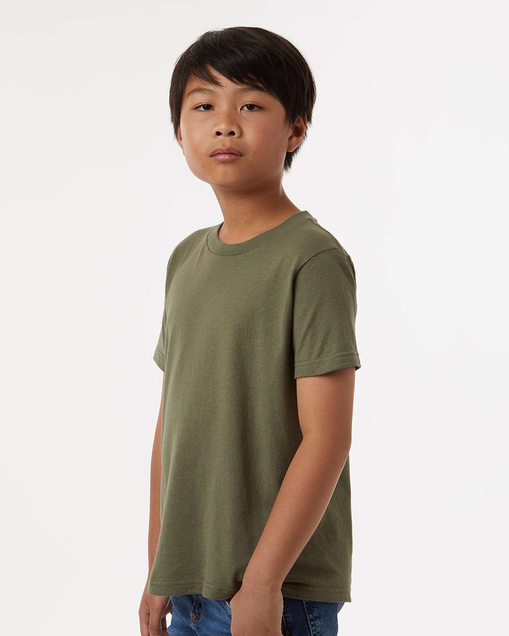 Youth Fine Jersey T-Shirt - OnModelSide - B20459542 - Military Green
