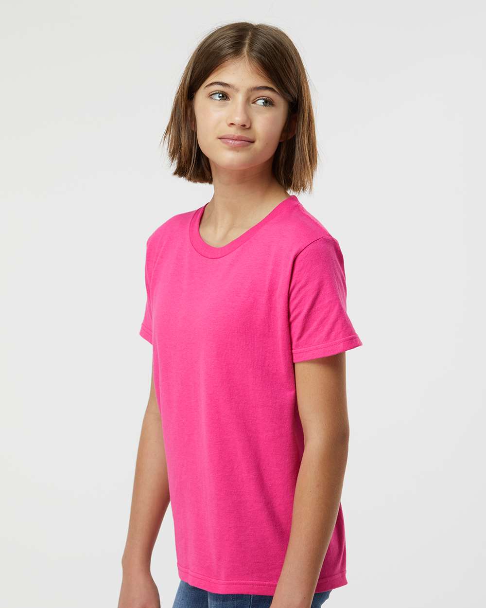 Youth Fine Jersey T-Shirt - OnModelSide - B20459692 - Fuchsia