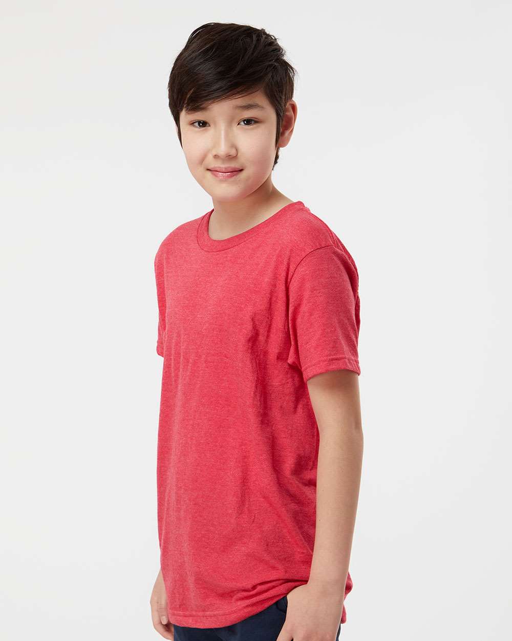 Youth Fine Jersey T-Shirt - OnModelSide - B20459702 - Heather Red