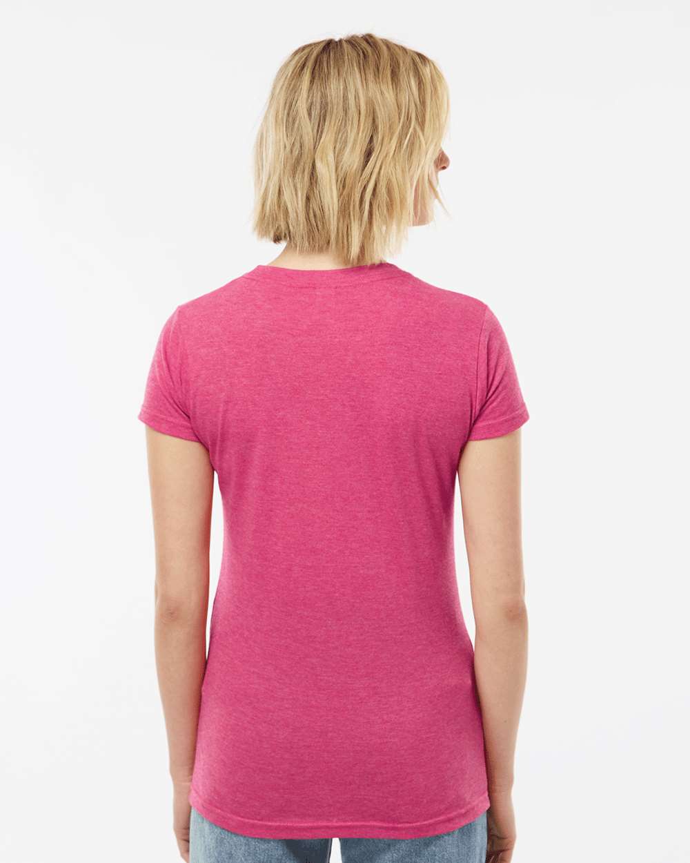 Women's Poly-Rich T-Shirt - OnModelBack - B20559302 - Heather Fuchsia