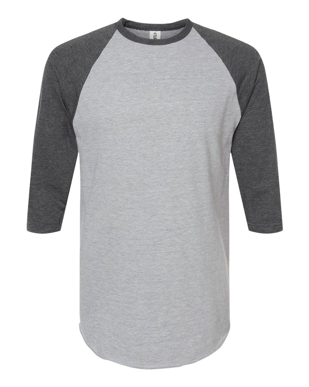 Unisex Fine Jersey Raglan T-Shirt - Front - B30359102 - Heather Grey/ Heather Charcoal