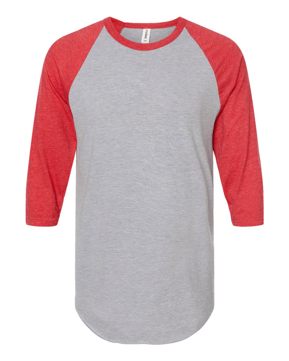 Unisex Fine Jersey Raglan T-Shirt - Front - B30359112 - Heather Grey/ Heather Red
