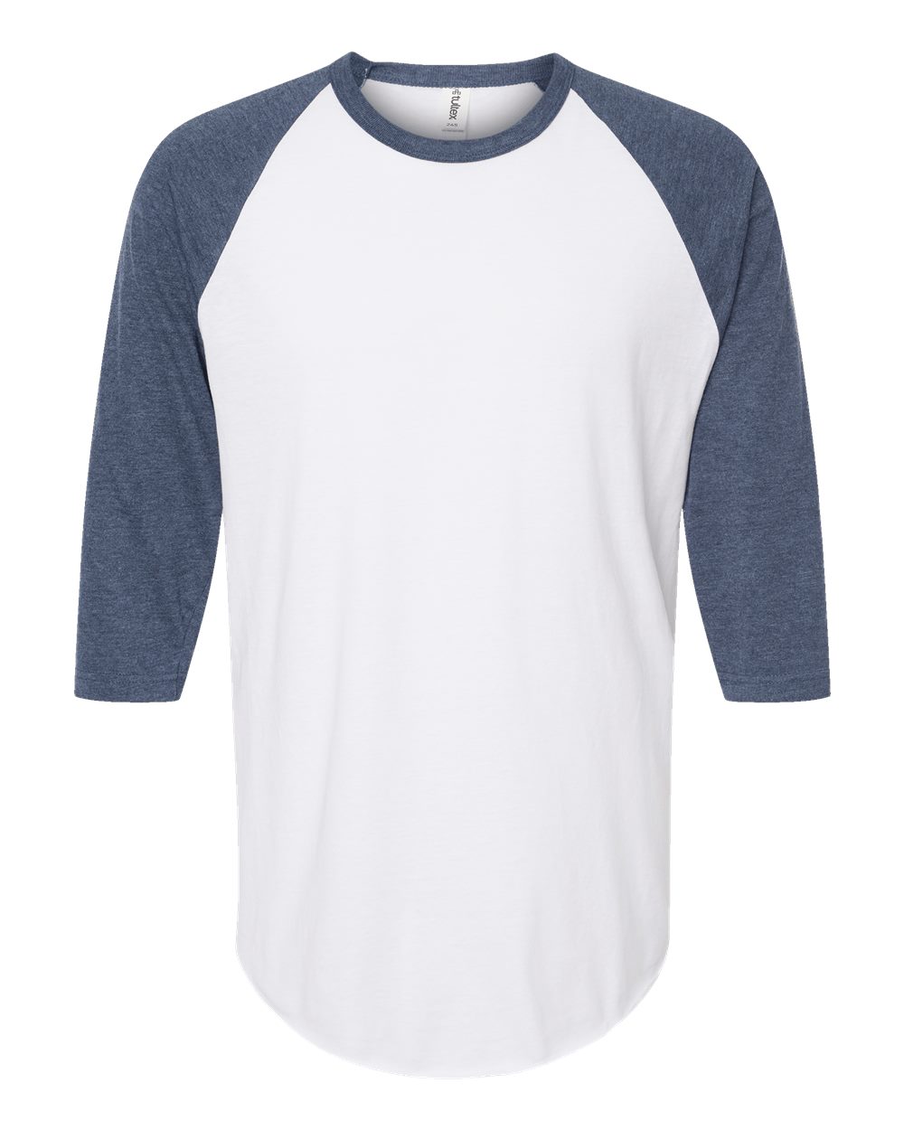 Unisex Fine Jersey Raglan T-Shirt - Front - B30359172 - White/ Heather Denim
