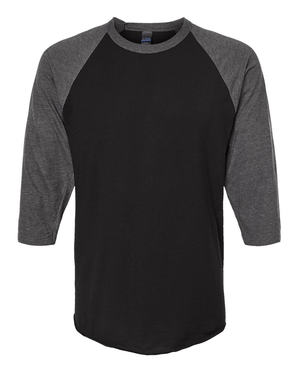 Unisex Fine Jersey Raglan T-Shirt - Front - B30359582 - Black/ Heather Charcoal