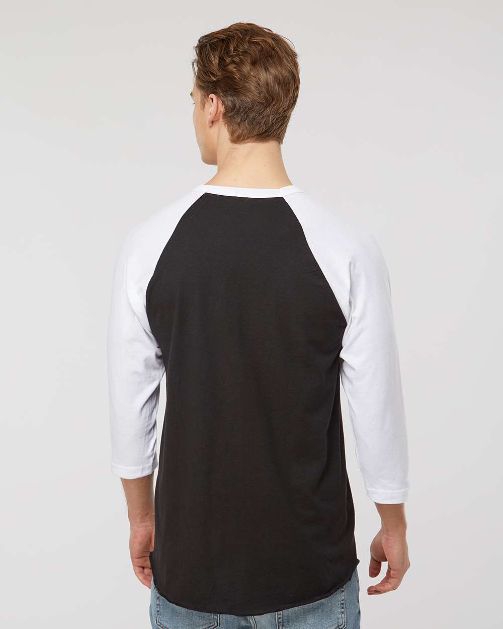 Unisex Fine Jersey Raglan T-Shirt - OnModelBack - B30359002 - Black/ White