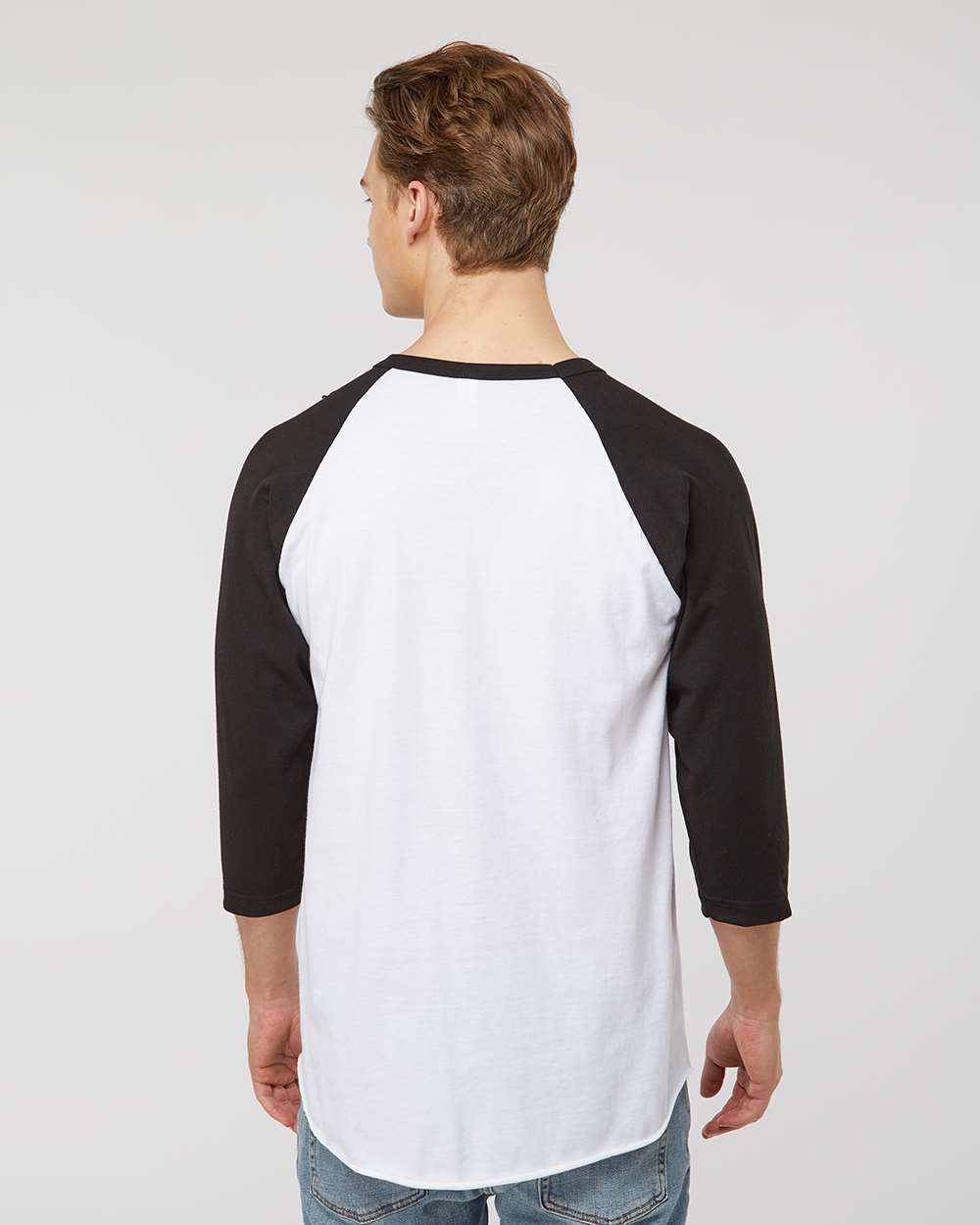 Unisex Fine Jersey Raglan T-Shirt - OnModelBack - B30359152 - White/ Black